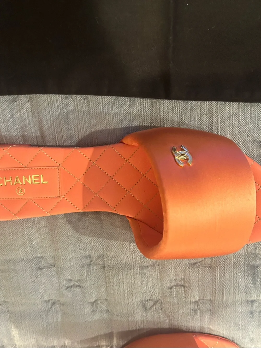 CHANEL Coral Pink Slide Sandal with Gold CC Accent